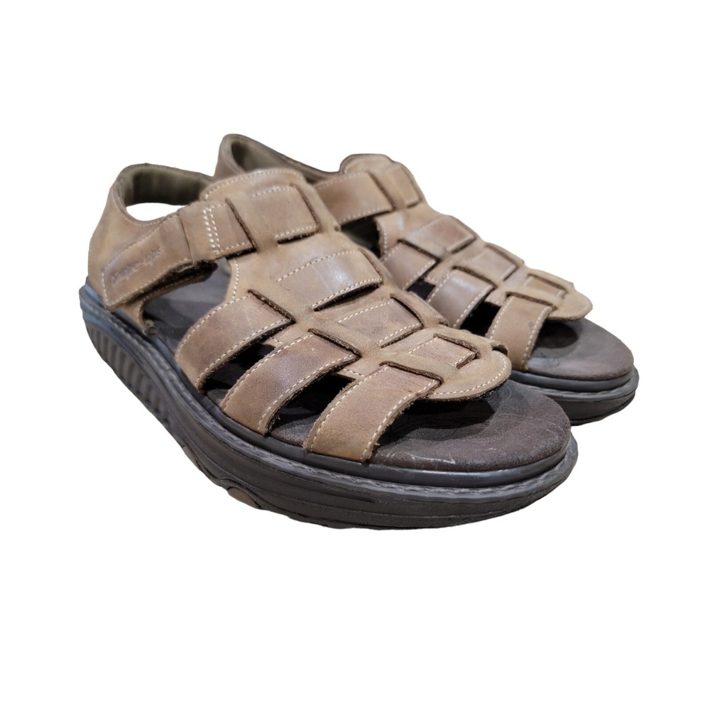 Skechers Women's Shape Ups Brown Leather Toning Fisherman Sandals Sz 8.5 #12295